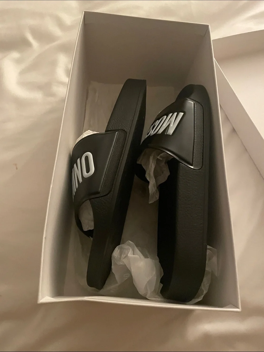 Moschino Black Slides with White Logo